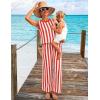 imageZESICA Womens Summer Two Piece Outfits Crop Tank Tops and Wide Leg Pants Striped Lounge Travel Sets Casual TracksuitsRust