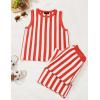 imageZESICA Womens Summer Two Piece Outfits Crop Tank Tops and Wide Leg Pants Striped Lounge Travel Sets Casual TracksuitsRust