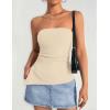 imageZESICA Womens Tube Top 2025 Summer Going Out Strapless Backless Ruched Trendy Tops Asymmetrical Bandeau Cute OutfitsApricot