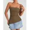 imageZESICA Womens Tube Top 2025 Summer Going Out Strapless Backless Ruched Trendy Tops Asymmetrical Bandeau Cute OutfitsMocha