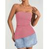 imageZESICA Womens Tube Top 2025 Summer Going Out Strapless Backless Ruched Trendy Tops Asymmetrical Bandeau Cute OutfitsPink