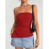 imageZESICA Womens Tube Top 2025 Summer Going Out Strapless Backless Ruched Trendy Tops Asymmetrical Bandeau Cute OutfitsRed