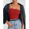 imageZESICA Womens Tube Top 2025 Summer Going Out Strapless Backless Ruched Trendy Tops Asymmetrical Bandeau Cute OutfitsRed