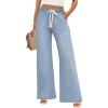 imageZESICA Womens Drawstring High Waist Jeans Loose Fit Wide Leg Straight Baggy Trendy Denim Pants with PocketsLightblue