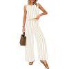 imageZESICA Womens Summer Two Piece Outfits Crop Tank Tops and Wide Leg Pants Striped Lounge Travel Sets Casual TracksuitsApricot