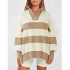 imageZESICA Womens Striped Sweaters Half Zipper Long Sleeve Ribbed Knit Loose Oversized Pullover Sweater TopsApricot