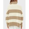 imageZESICA Womens Striped Sweaters Half Zipper Long Sleeve Ribbed Knit Loose Oversized Pullover Sweater TopsApricot