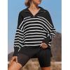 imageZESICA Womens Striped Sweaters Half Zipper Long Sleeve Ribbed Knit Loose Oversized Pullover Sweater TopsBlack