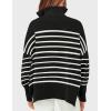 imageZESICA Womens Striped Sweaters Half Zipper Long Sleeve Ribbed Knit Loose Oversized Pullover Sweater TopsBlack