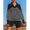 imageZESICA Womens Striped Sweaters Half Zipper Long Sleeve Ribbed Knit Loose Oversized Pullover Sweater TopsBlack