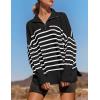 imageZESICA Womens Striped Sweaters Half Zipper Long Sleeve Ribbed Knit Loose Oversized Pullover Sweater TopsBlack