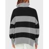 imageZESICA Womens Striped Sweaters Half Zipper Long Sleeve Ribbed Knit Loose Oversized Pullover Sweater TopsCarbon