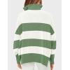 imageZESICA Womens Striped Sweaters Half Zipper Long Sleeve Ribbed Knit Loose Oversized Pullover Sweater TopsGreen