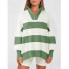 imageZESICA Womens Striped Sweaters Half Zipper Long Sleeve Ribbed Knit Loose Oversized Pullover Sweater TopsGreen