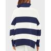 imageZESICA Womens Striped Sweaters Half Zipper Long Sleeve Ribbed Knit Loose Oversized Pullover Sweater TopsNavy