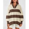 imageZESICA Womens Striped Sweaters Half Zipper Long Sleeve Ribbed Knit Loose Oversized Pullover Sweater TopsTan