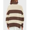 imageZESICA Womens Striped Sweaters Half Zipper Long Sleeve Ribbed Knit Loose Oversized Pullover Sweater TopsTan