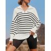 imageZESICA Womens Striped Sweaters Half Zipper Long Sleeve Ribbed Knit Loose Oversized Pullover Sweater TopsWhite