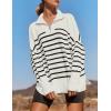 imageZESICA Womens Striped Sweaters Half Zipper Long Sleeve Ribbed Knit Loose Oversized Pullover Sweater TopsWhite