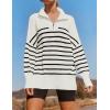 imageZESICA Womens Striped Sweaters Half Zipper Long Sleeve Ribbed Knit Loose Oversized Pullover Sweater TopsWhite