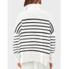imageZESICA Womens Striped Sweaters Half Zipper Long Sleeve Ribbed Knit Loose Oversized Pullover Sweater TopsWhite