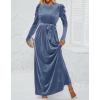 imageZESICA Womens Velvet Maxi Dress Long Puff Sleeve Crew Neck Elastic High Waist Cocktail Party Bridesmaid DressesDusty Blue