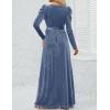 imageZESICA Womens Velvet Maxi Dress Long Puff Sleeve Crew Neck Elastic High Waist Cocktail Party Bridesmaid DressesDusty Blue