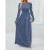 imageZESICA Womens Velvet Maxi Dress Long Puff Sleeve Crew Neck Elastic High Waist Cocktail Party Bridesmaid DressesDusty Blue