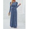 imageZESICA Womens Velvet Maxi Dress Long Puff Sleeve Crew Neck Elastic High Waist Cocktail Party Bridesmaid DressesDusty Blue