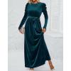 imageZESICA Womens Velvet Maxi Dress Long Puff Sleeve Crew Neck Elastic High Waist Cocktail Party Bridesmaid DressesTeal Green