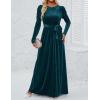 imageZESICA Womens Velvet Maxi Dress Long Puff Sleeve Crew Neck Elastic High Waist Cocktail Party Bridesmaid DressesTeal Green