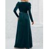 imageZESICA Womens Velvet Maxi Dress Long Puff Sleeve Crew Neck Elastic High Waist Cocktail Party Bridesmaid DressesTeal Green