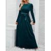 imageZESICA Womens Velvet Maxi Dress Long Puff Sleeve Crew Neck Elastic High Waist Cocktail Party Bridesmaid DressesTeal Green