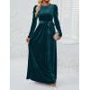 imageZESICA Womens Velvet Maxi Dress Long Puff Sleeve Crew Neck Elastic High Waist Cocktail Party Bridesmaid DressesTeal Green