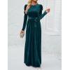 imageZESICA Womens Velvet Maxi Dress Long Puff Sleeve Crew Neck Elastic High Waist Cocktail Party Bridesmaid DressesTeal Green