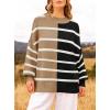 imageZESICA Womens Winter Oversized Sweaters Long Sleeve Color Block Mock Neck Side Slit Comfy Loose Knitted Pullover TopsCamel