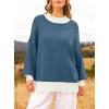 imageZESICA Womens Winter Oversized Sweaters Long Sleeve Color Block Mock Neck Side Slit Comfy Loose Knitted Pullover TopsDusty Blue
