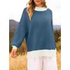 imageZESICA Womens Winter Oversized Sweaters Long Sleeve Color Block Mock Neck Side Slit Comfy Loose Knitted Pullover TopsDusty Blue