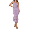 imageZESICA Womens One Shoulder Summer Dress Sleeveless Mesh Ruched Bodycon Sexy Formal Cocktail Midi DressesPurple