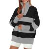 imageZESICA Womens Striped Sweaters Half Zipper Long Sleeve Ribbed Knit Loose Oversized Pullover Sweater TopsCarbon