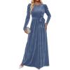 imageZESICA Womens Velvet Maxi Dress Long Puff Sleeve Crew Neck Elastic High Waist Cocktail Party Bridesmaid DressesDusty Blue