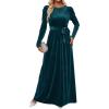 imageZESICA Womens Velvet Maxi Dress Long Puff Sleeve Crew Neck Elastic High Waist Cocktail Party Bridesmaid DressesTeal Green