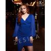 imageZESICA Womens Wrap V Neck Bodycon Mini Dress Puff Long Sleeve Ruched Asymmetrical Hem Cocktail Party Short DressesRoyalblue
