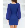 imageZESICA Womens Wrap V Neck Bodycon Mini Dress Puff Long Sleeve Ruched Asymmetrical Hem Cocktail Party Short DressesRoyalblue