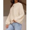 imageZESICA Womens Crew Neck Long Lantern Sleeve Casual Loose Ribbed Knit Solid Soft Pullover Sweater TopsApricot
