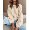 imageZESICA Womens Crew Neck Long Lantern Sleeve Casual Loose Ribbed Knit Solid Soft Pullover Sweater TopsApricot