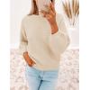 imageZESICA Womens Crew Neck Long Lantern Sleeve Casual Loose Ribbed Knit Solid Soft Pullover Sweater TopsApricot