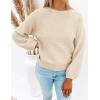 imageZESICA Womens Crew Neck Long Lantern Sleeve Casual Loose Ribbed Knit Solid Soft Pullover Sweater TopsApricot