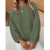 imageZESICA Womens Crew Neck Long Lantern Sleeve Casual Loose Ribbed Knit Solid Soft Pullover Sweater TopsArmygreen