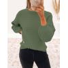 imageZESICA Womens Crew Neck Long Lantern Sleeve Casual Loose Ribbed Knit Solid Soft Pullover Sweater TopsArmygreen